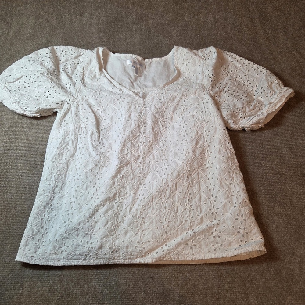 Draper James XS Short Puff Sleeve Eyelet V-Neck Lined Blouse CottageCore